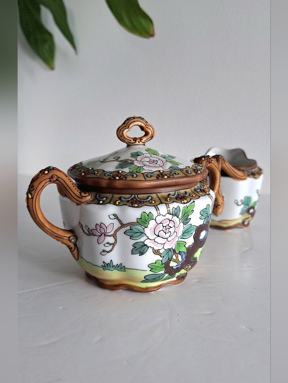 Antique Nippon Japanese sugar bowl and creamer